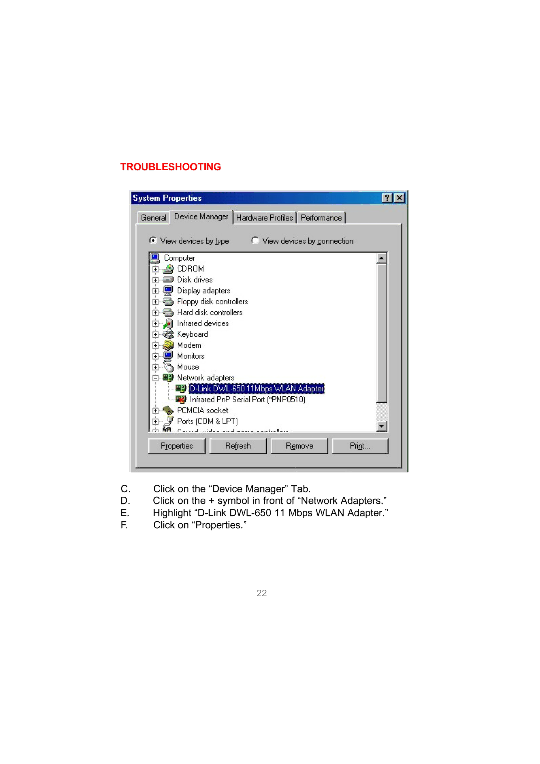 D-Link DWL-650 user manual Troubleshooting 