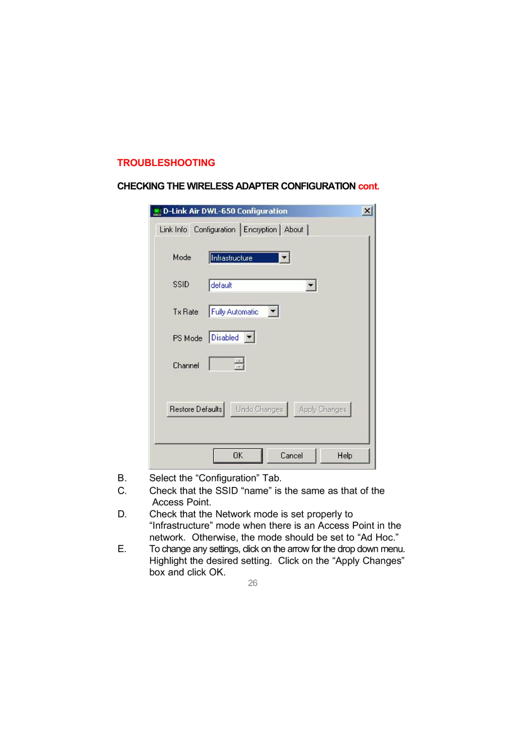 D-Link DWL-650 user manual Checking the Wireless Adapter Configuration 