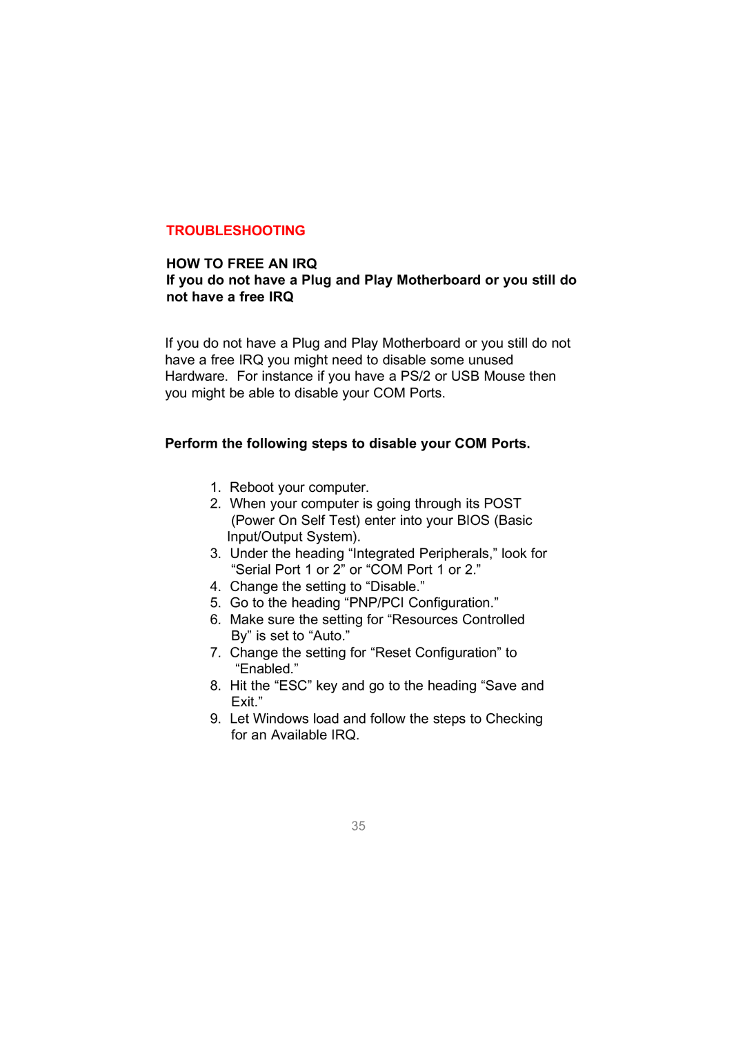 D-Link DWL-650 user manual Perform the following steps to disable your COM Ports 