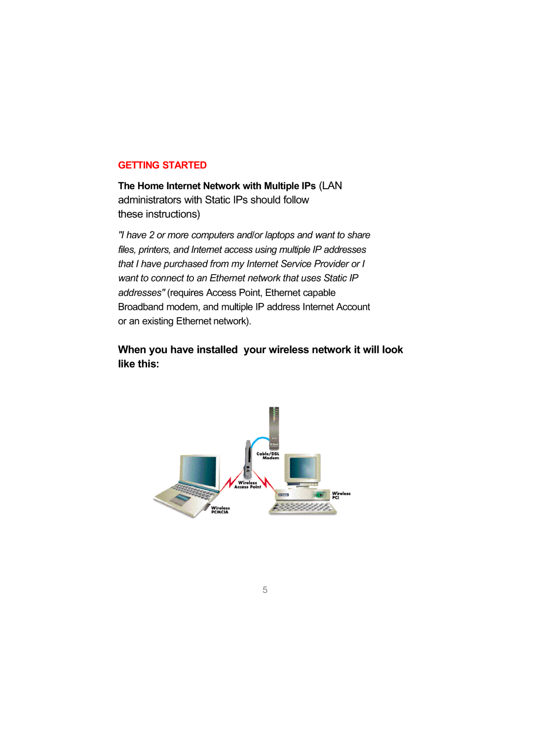 D-Link DWL-650 user manual Home Internet Network with Multiple IPs LAN 