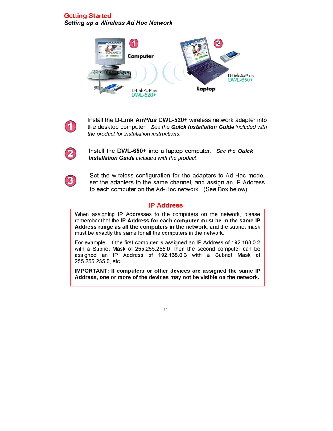 D-Link DWL-650 manual IP Address 