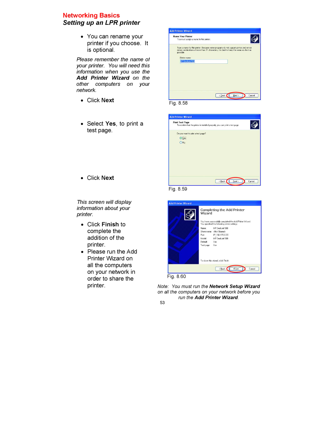 D-Link DWL-650 manual Click Next Select Yes, to print a test 