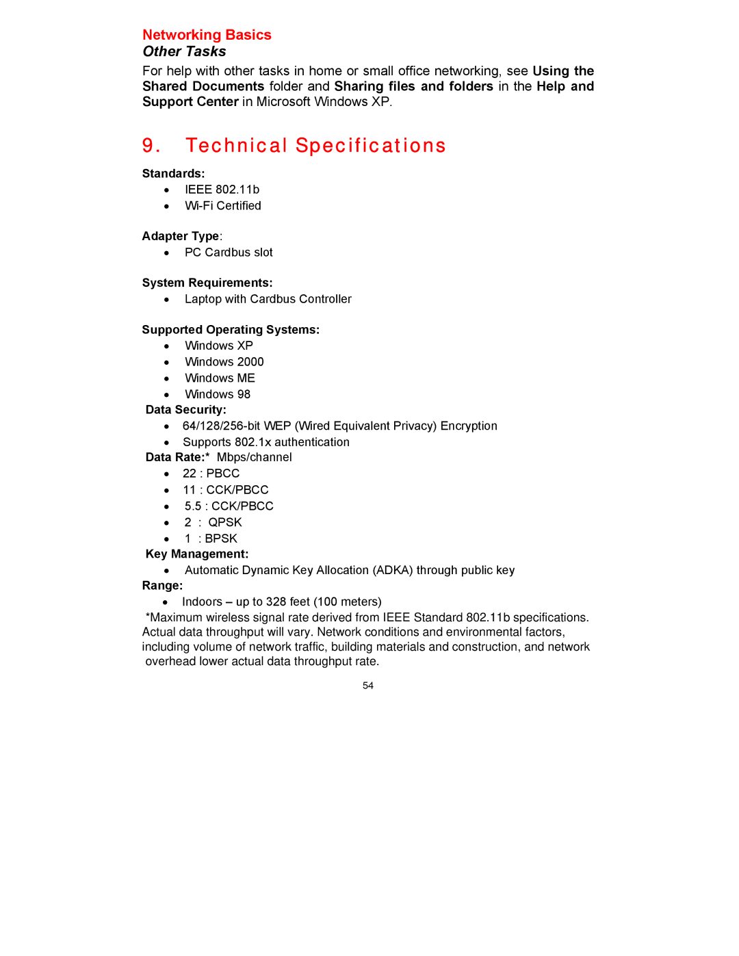 D-Link DWL-650 manual Technical Specifications, Other Tasks 