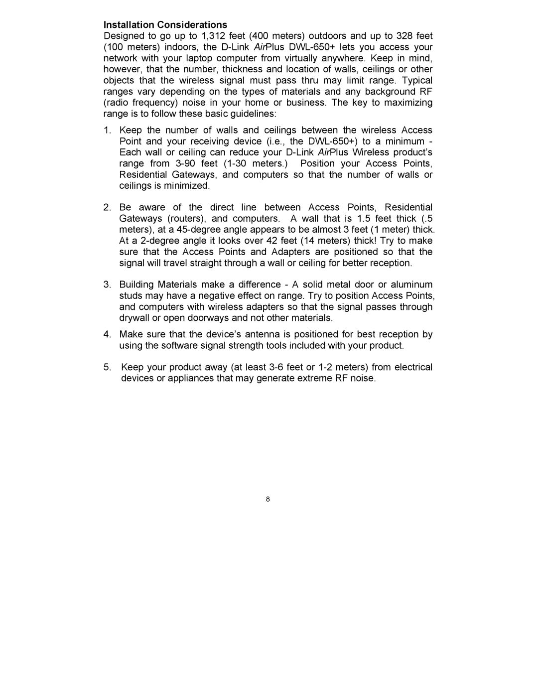 D-Link DWL-650 manual Installation Considerations 