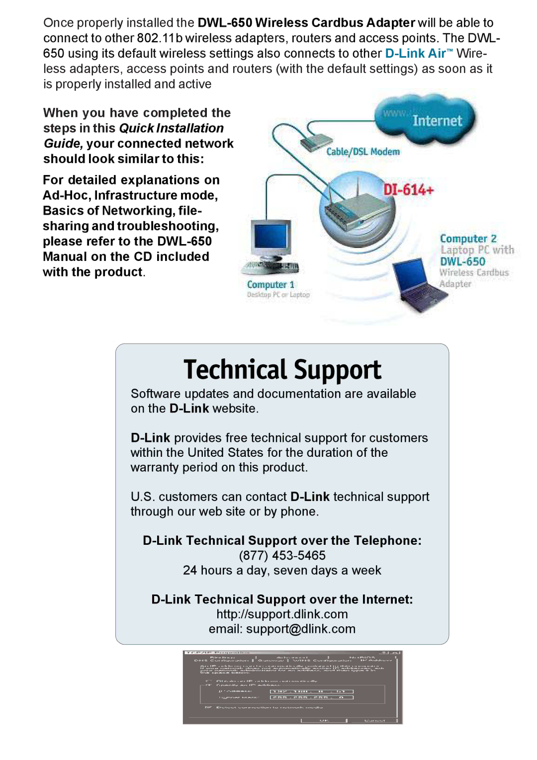 D-Link DWL-650 warranty Technical Support 