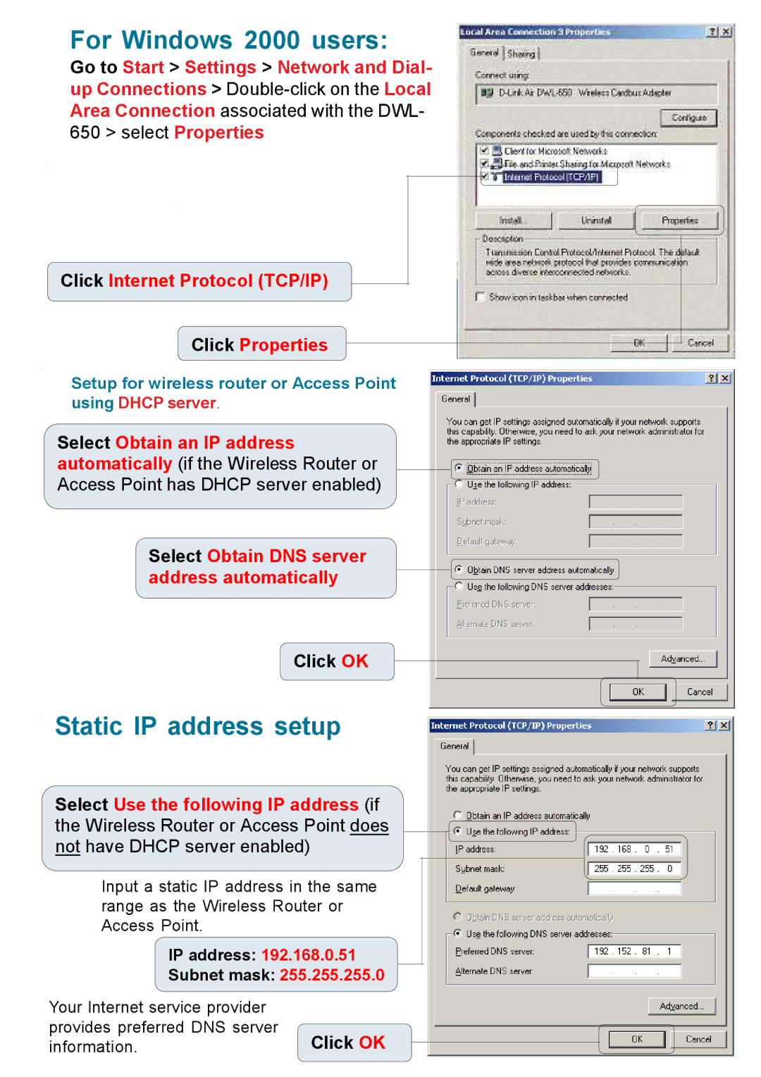 D-Link DWL-650 warranty For Windows 2000 users 