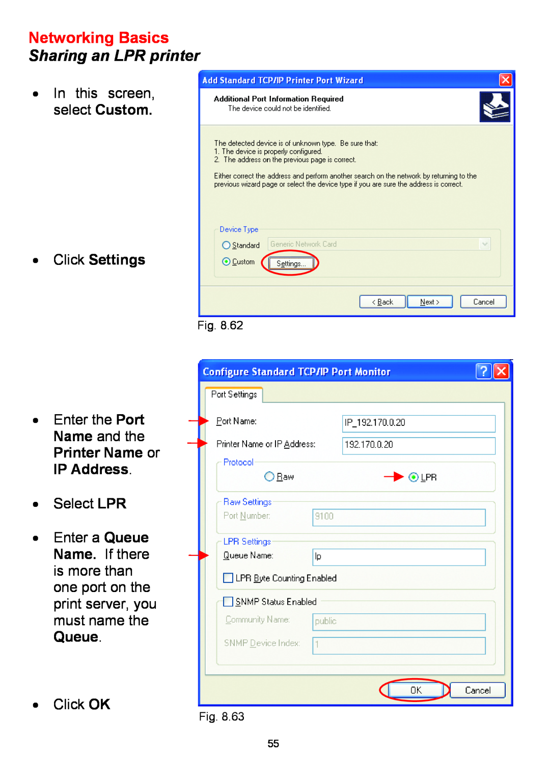 D-Link DWL-650+ manual Networking Basics Sharing an LPR printer, Click Settings 