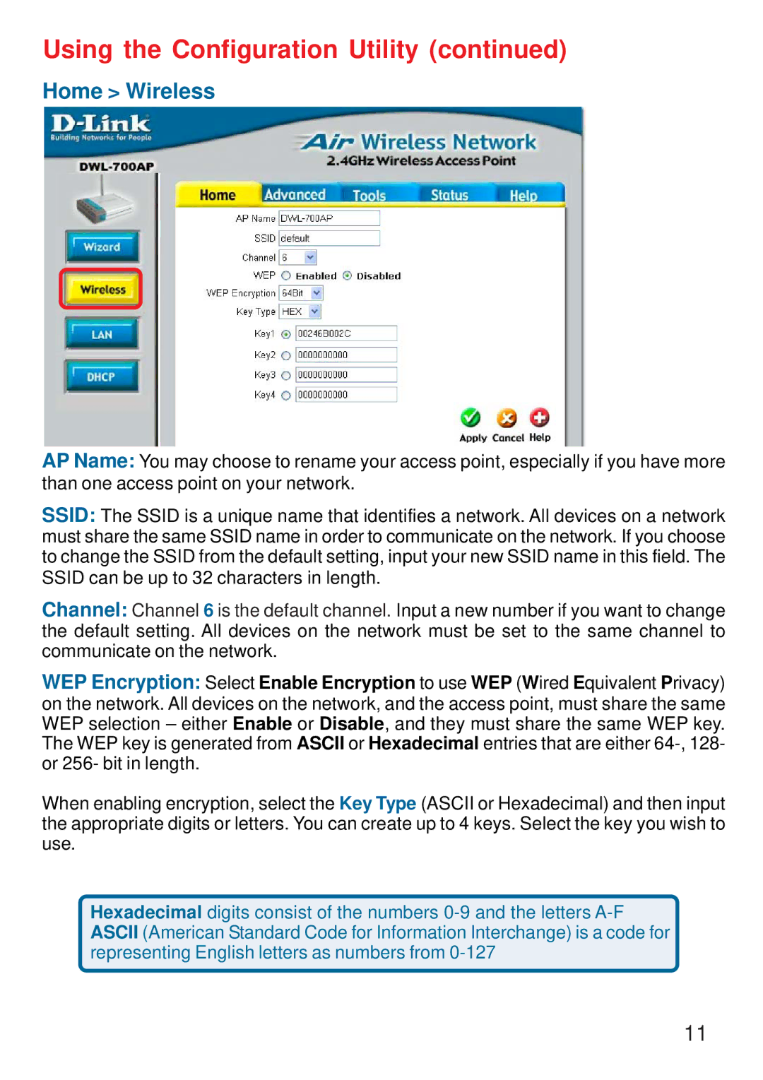 D-Link DWL-700AP manual Home Wireless 