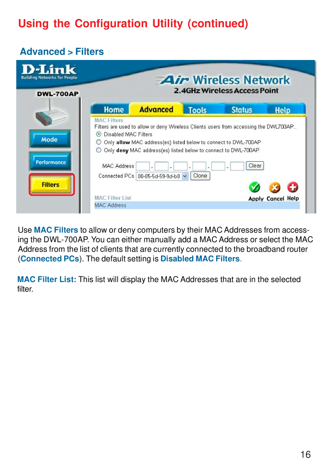 D-Link DWL-700AP manual Advanced Filters 