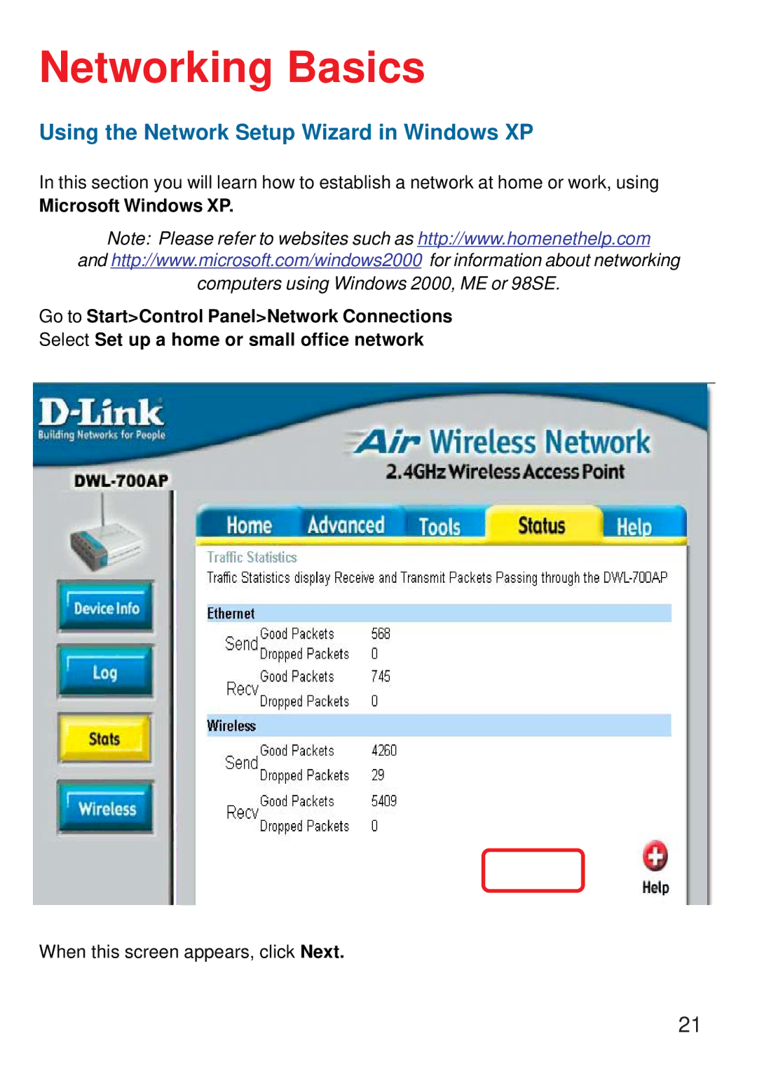 D-Link DWL-700AP manual Networking Basics, Using the Network Setup Wizard in Windows XP 