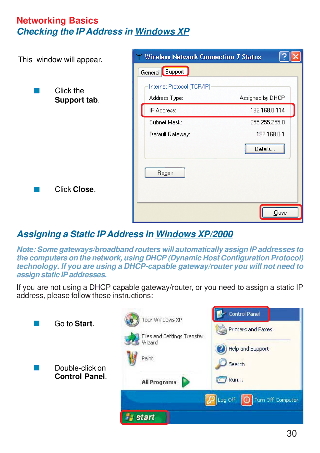 D-Link DWL-700AP manual Assigning a Static IP Address in Windows XP/2000 