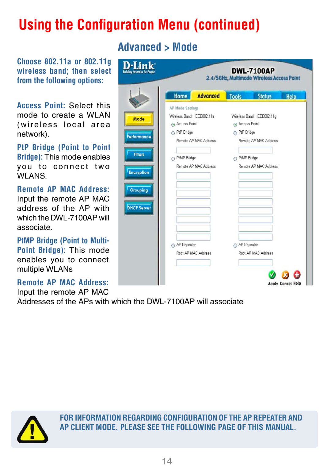 D-Link DWL-7100AP manual Advanced Mode, Wlans 