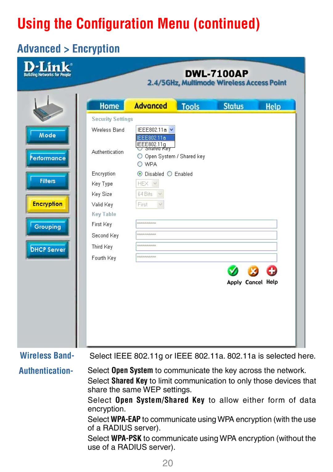 D-Link DWL-7100AP manual Advanced Encryption 