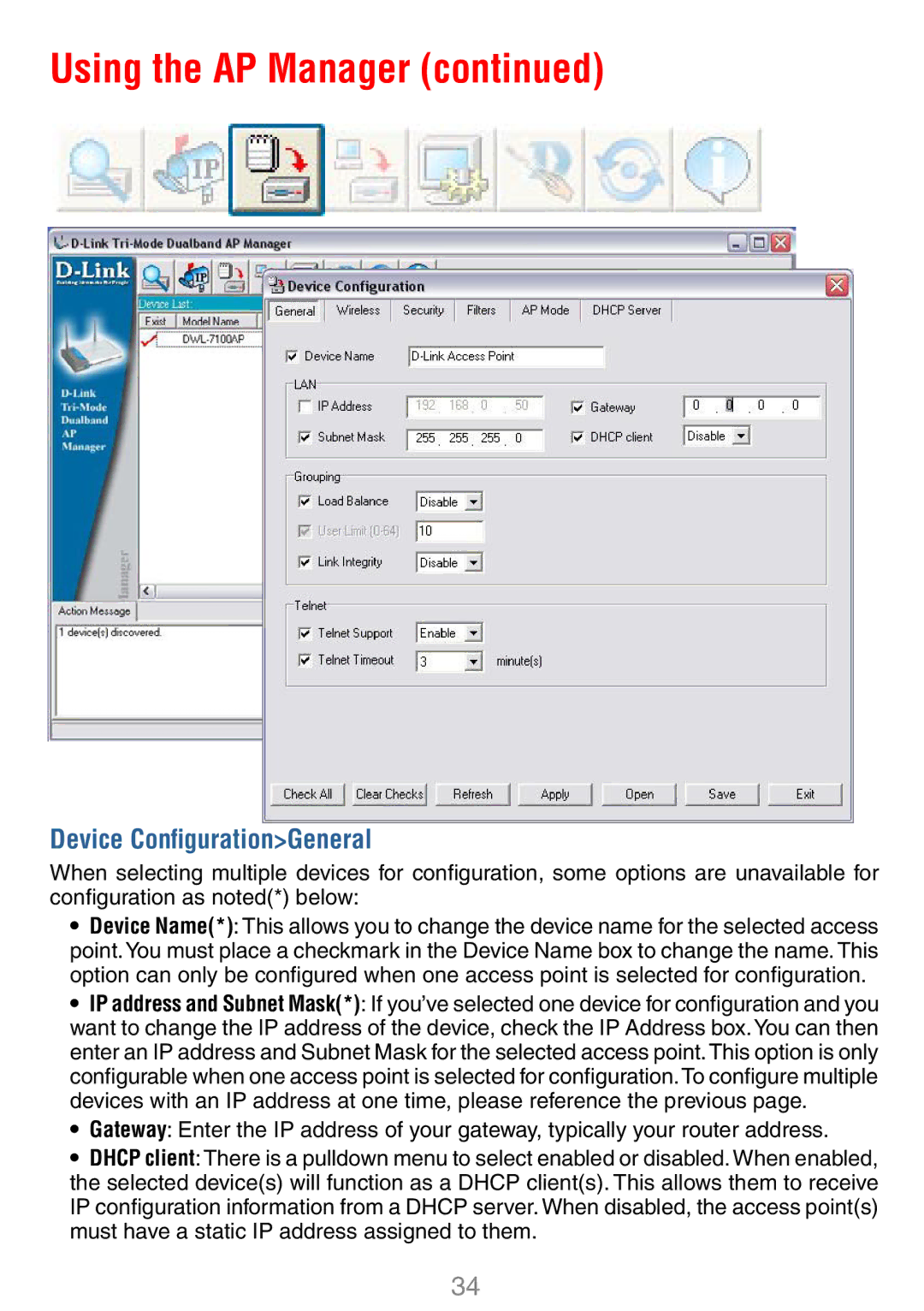 D-Link DWL-7100AP manual Device ConﬁgurationGeneral 