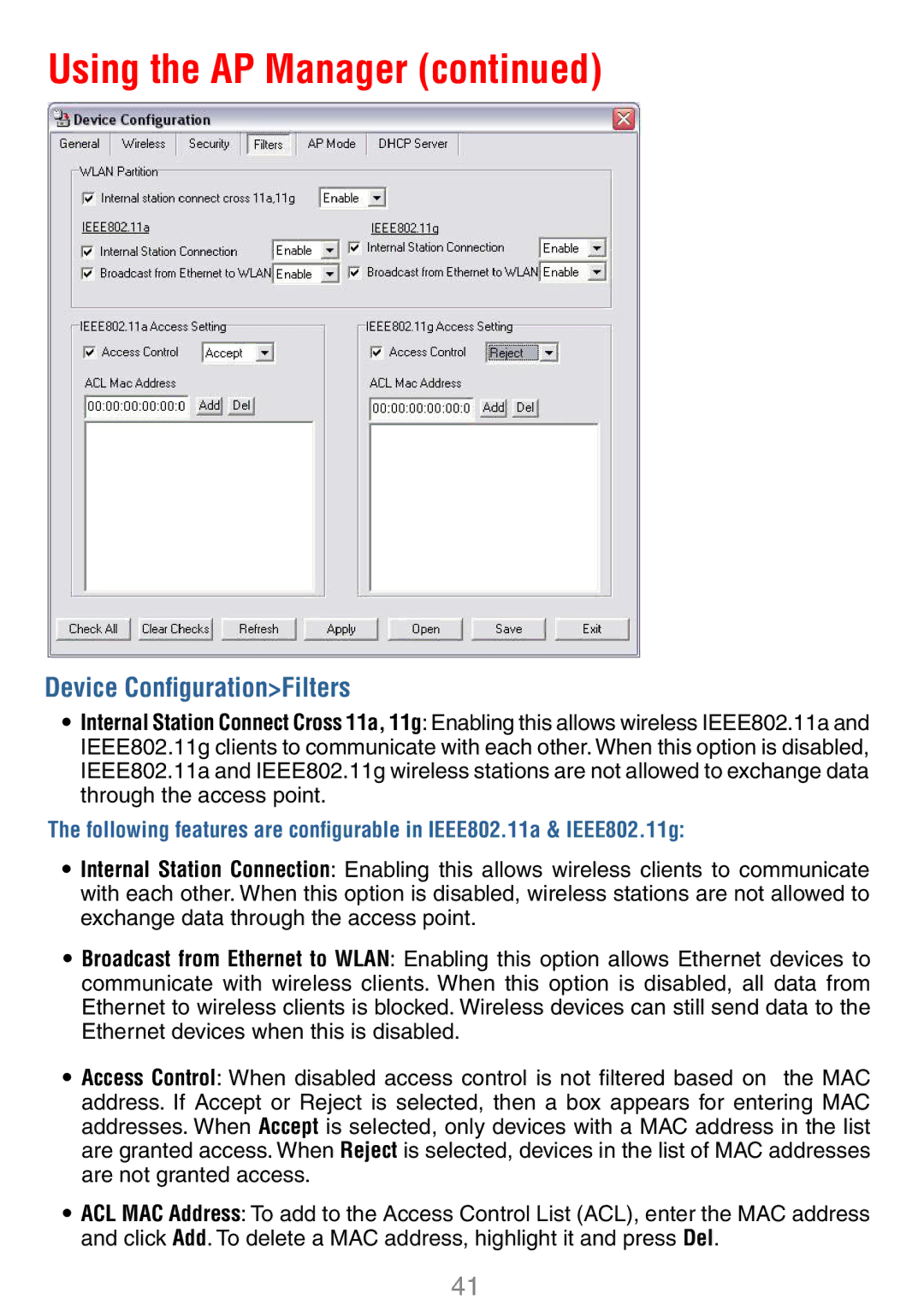 D-Link DWL-7100AP manual Device ConﬁgurationFilters 