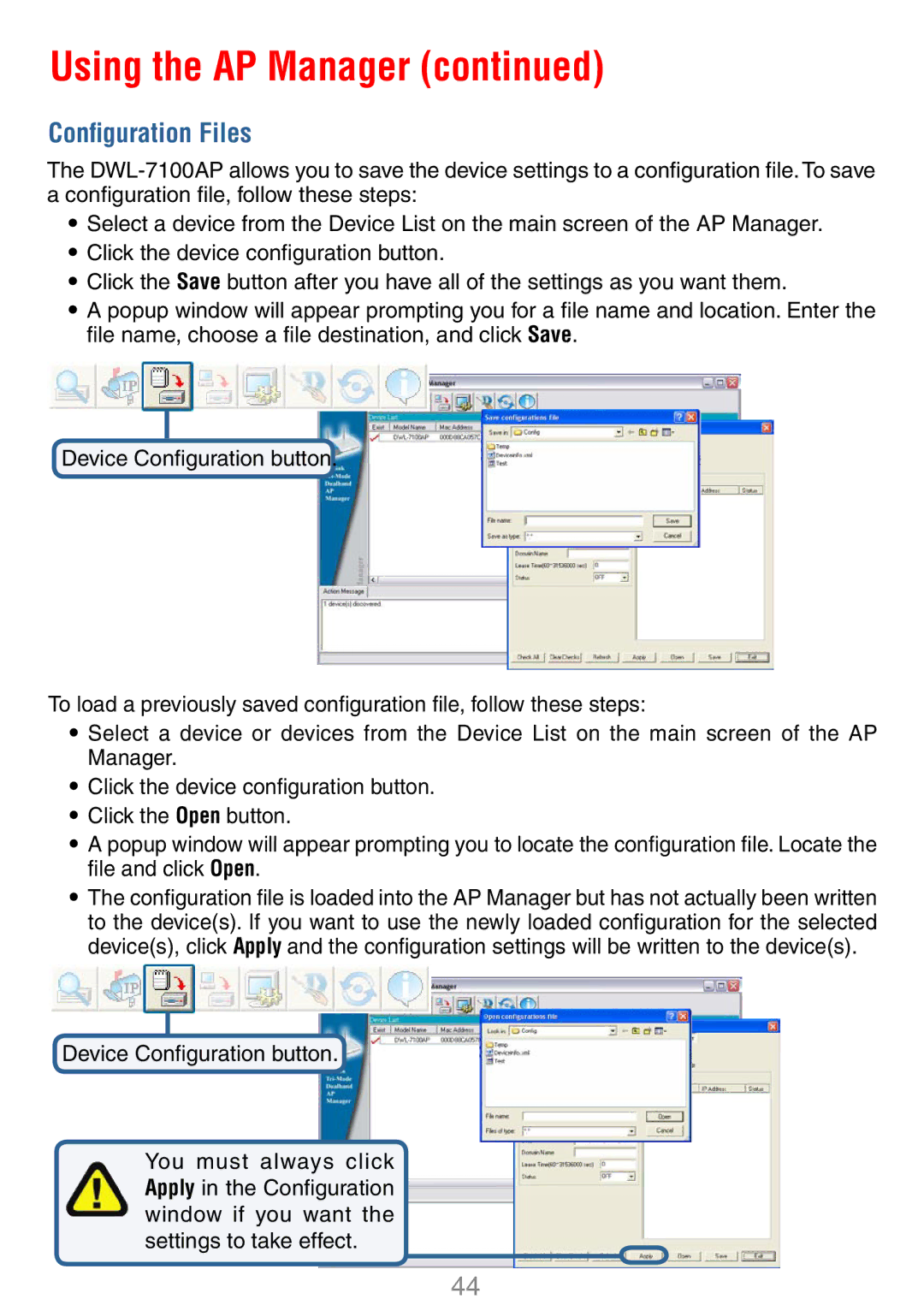 D-Link DWL-7100AP manual Conﬁguration Files 