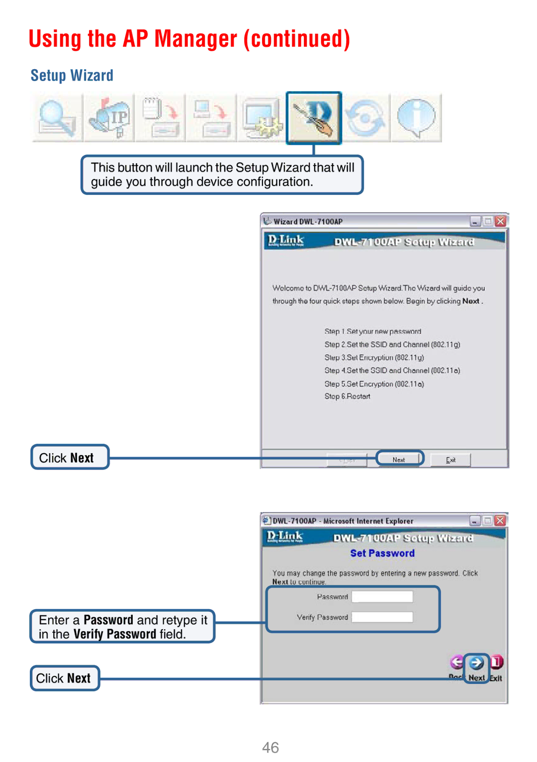 D-Link DWL-7100AP manual Setup Wizard 