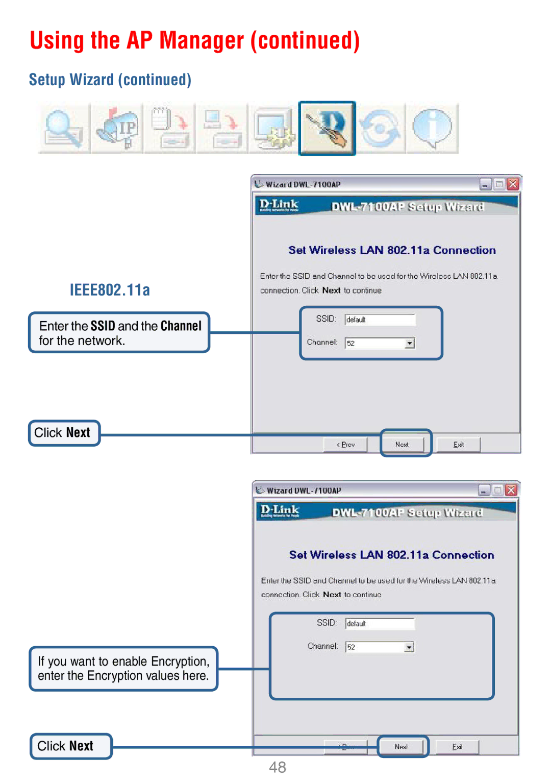 D-Link DWL-7100AP manual Setup Wizard IEEE802.11a 