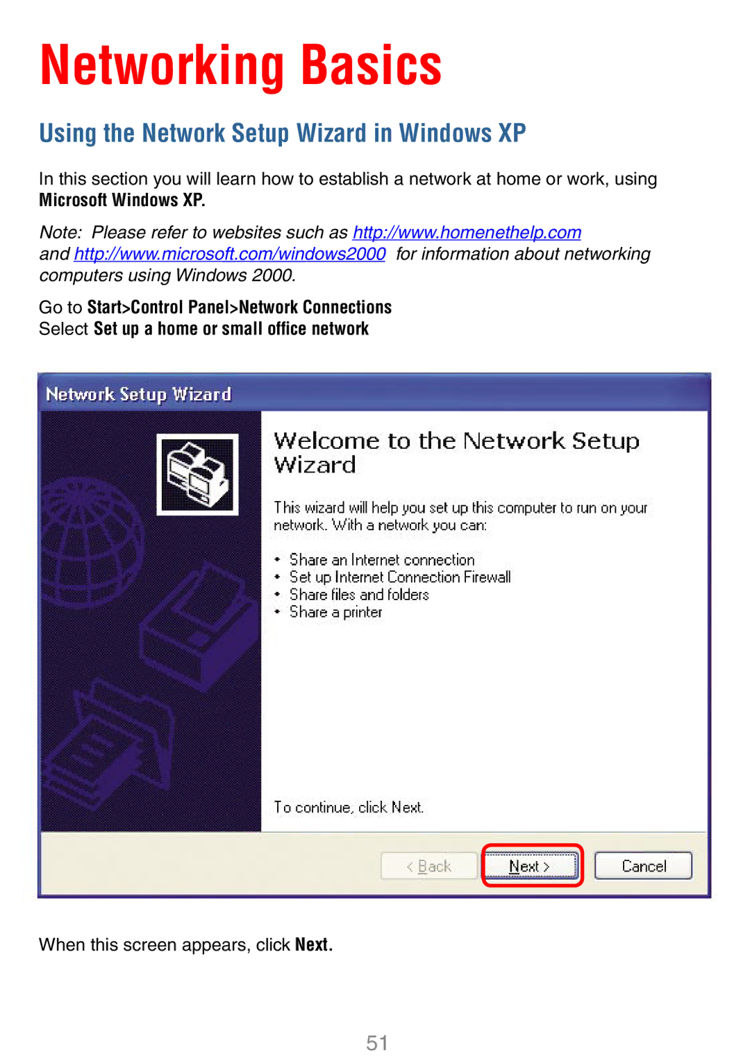 D-Link DWL-7100AP manual Networking Basics, Using the Network Setup Wizard in Windows XP 