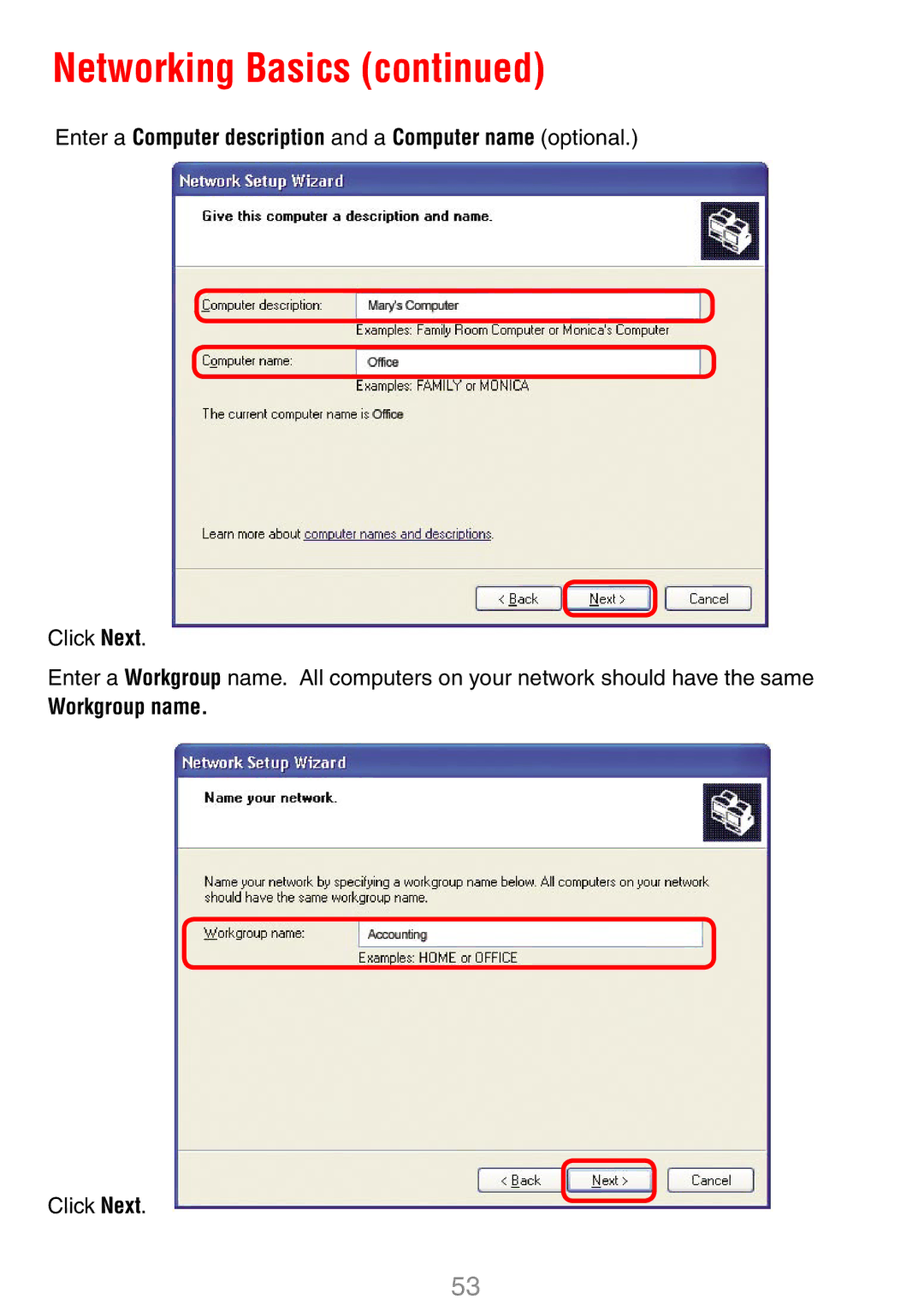 D-Link DWL-7100AP manual Enter a Computer description and a Computer name optional 