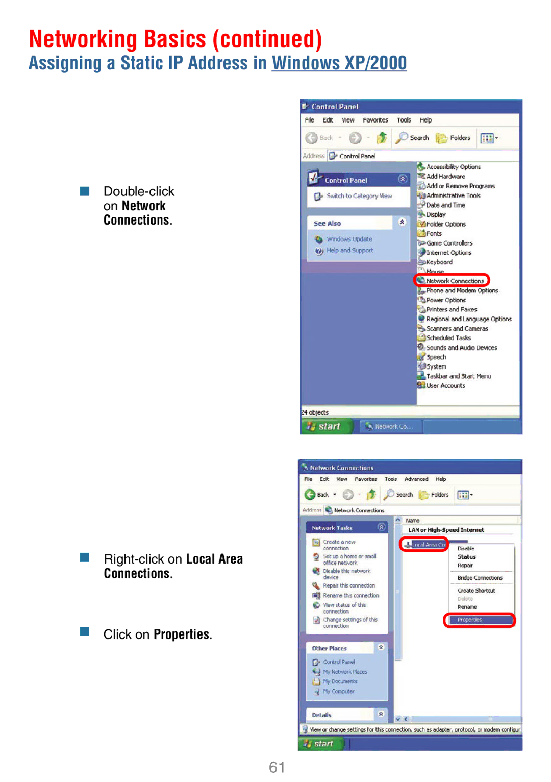 D-Link DWL-7100AP manual  Double-click on Network Connections 