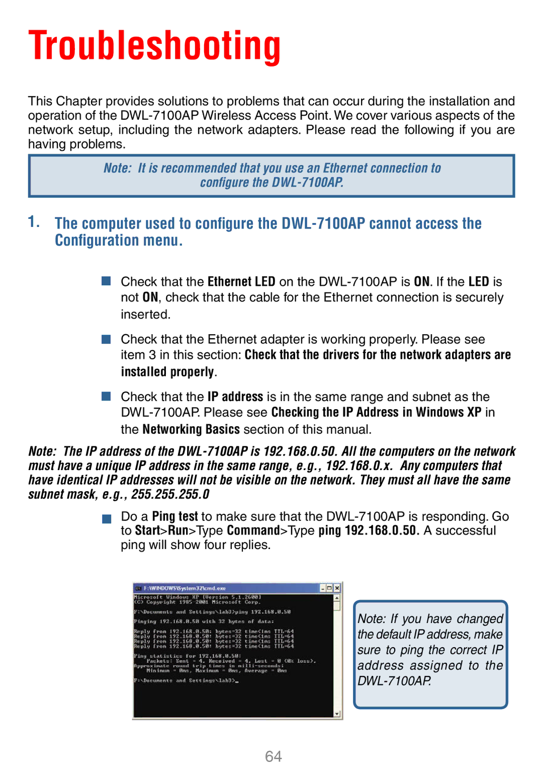 D-Link DWL-7100AP manual Troubleshooting 