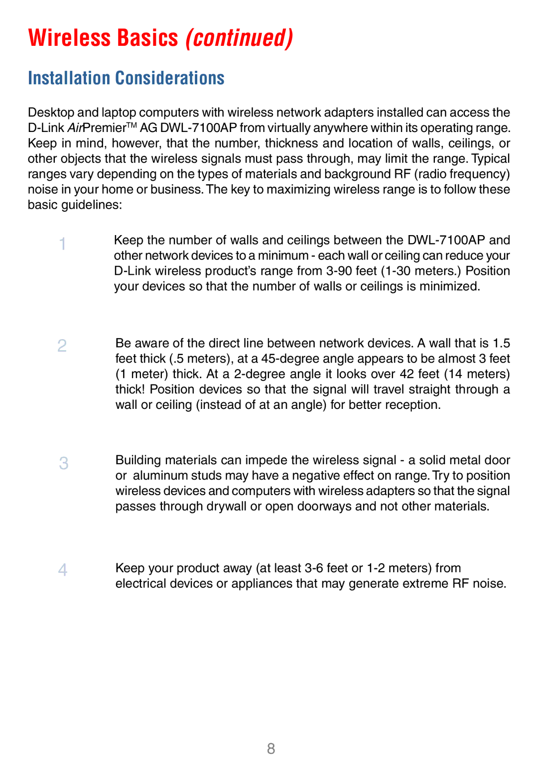 D-Link DWL-7100AP manual Installation Considerations 