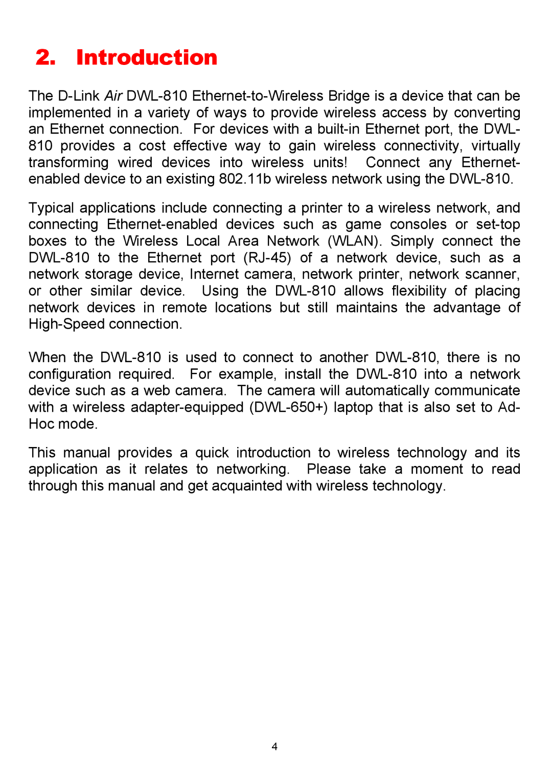 D-Link DWL-810 manual Introduction 