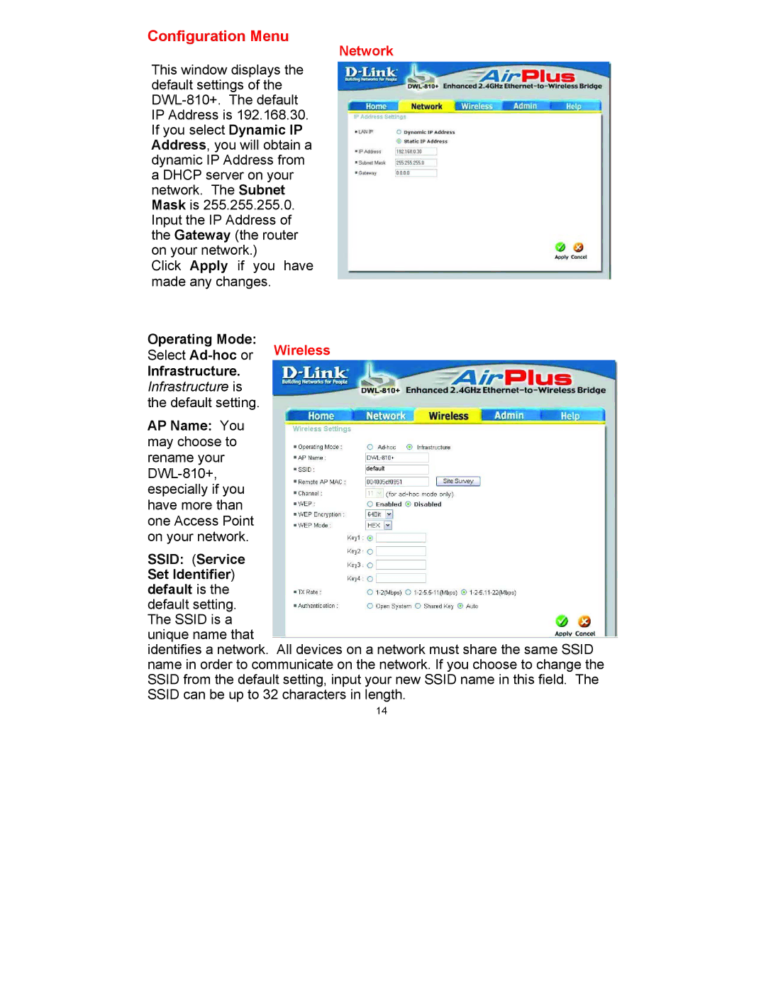 D-Link DWL-810+ manual Network, Operating Mode 