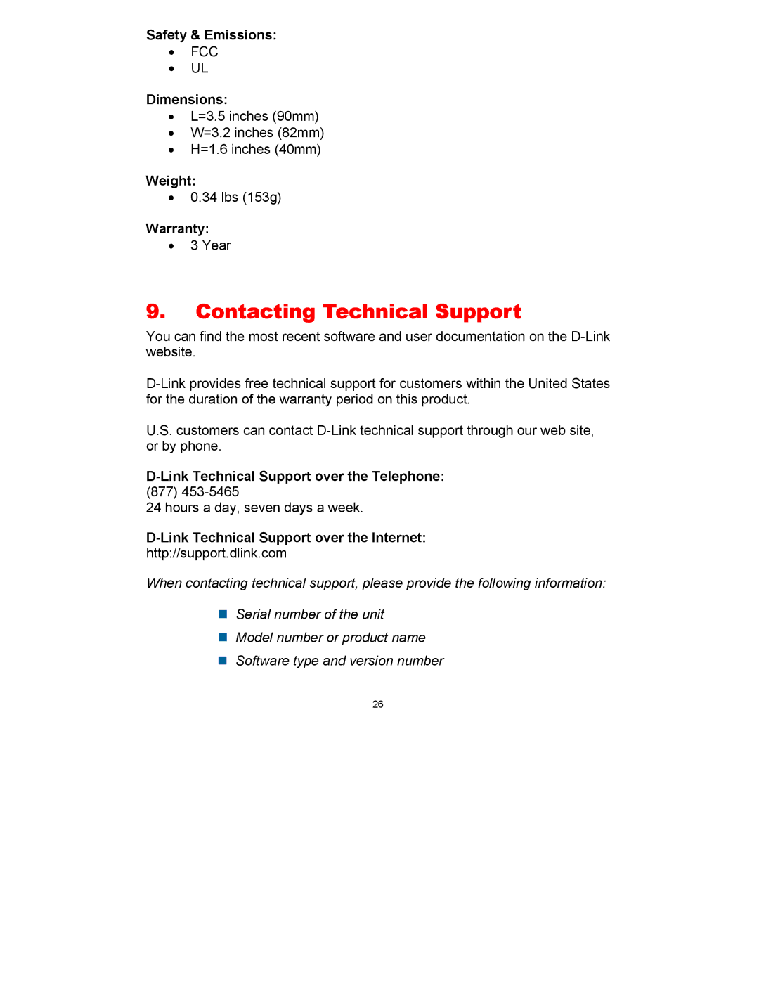 D-Link DWL-810+ manual Contacting Technical Support 