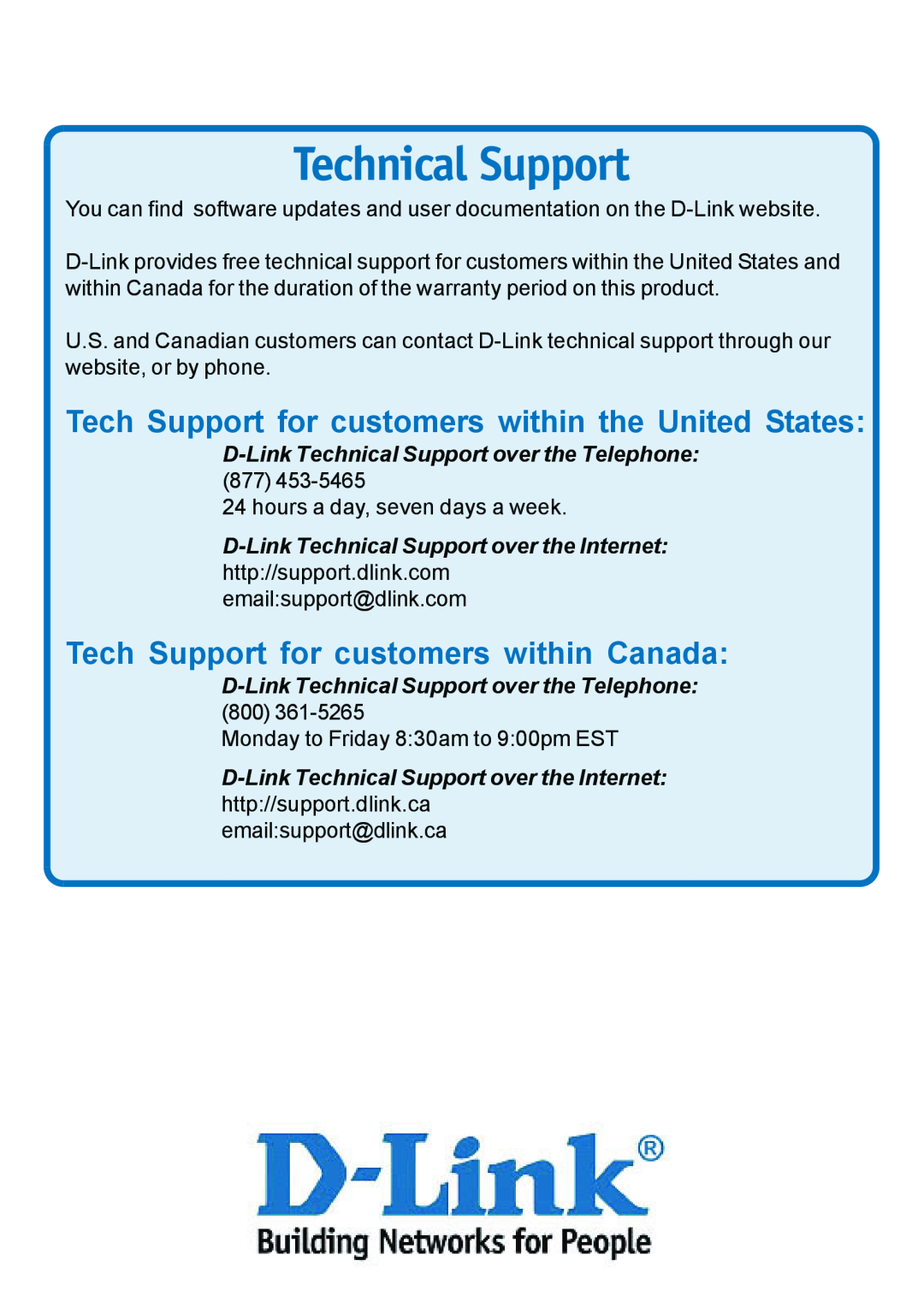 D-Link DWL-810+ manual Technical Support, Tech Support for customers within the United States 