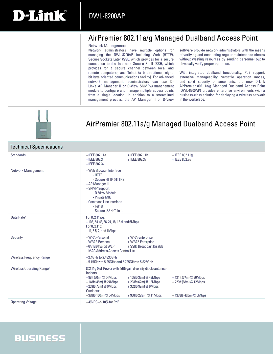 D-Link DWL-8200AP manual Technical Speciﬁcations, Http 