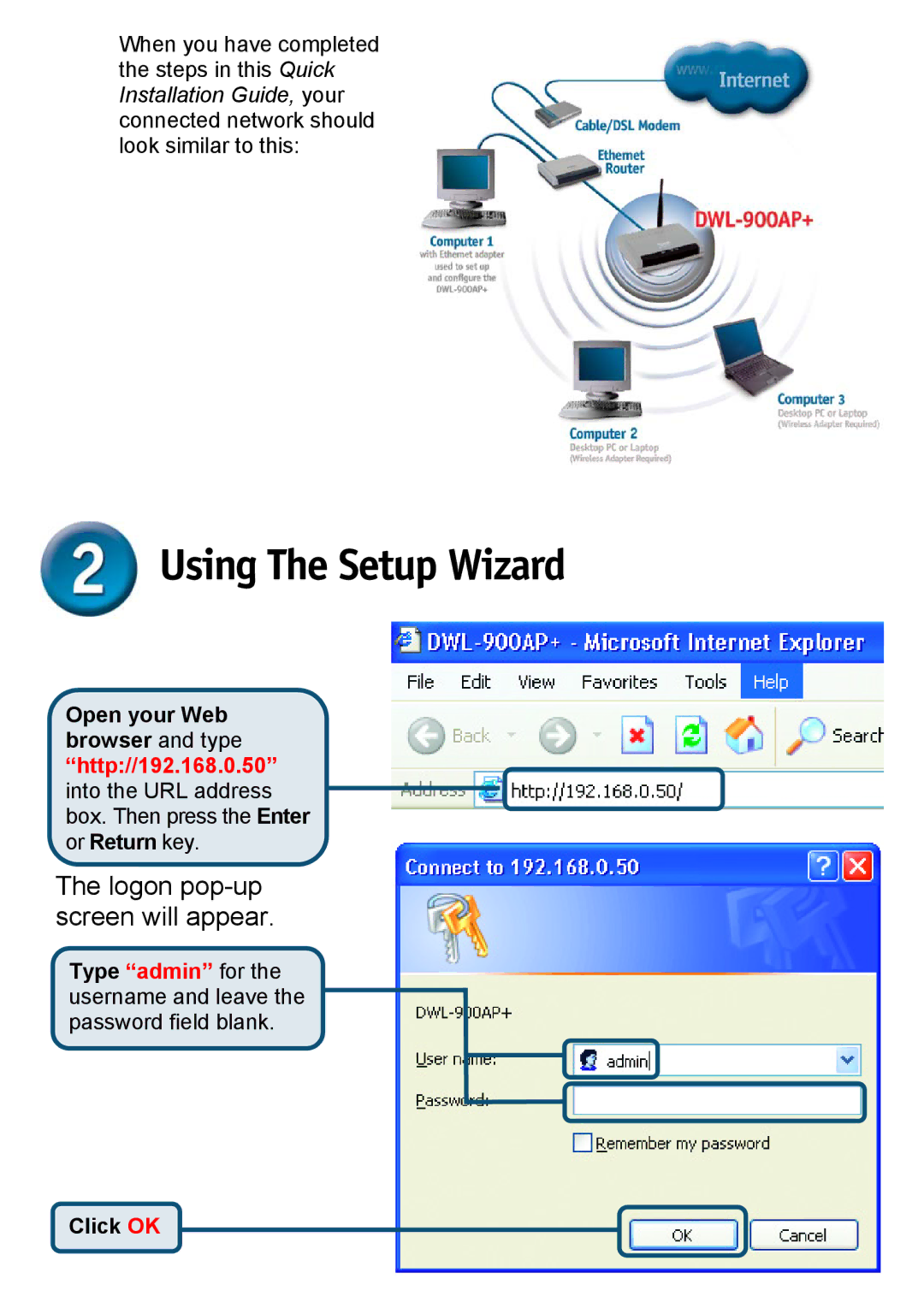 D-Link DWL-900AP specifications Using The Setup Wizard 