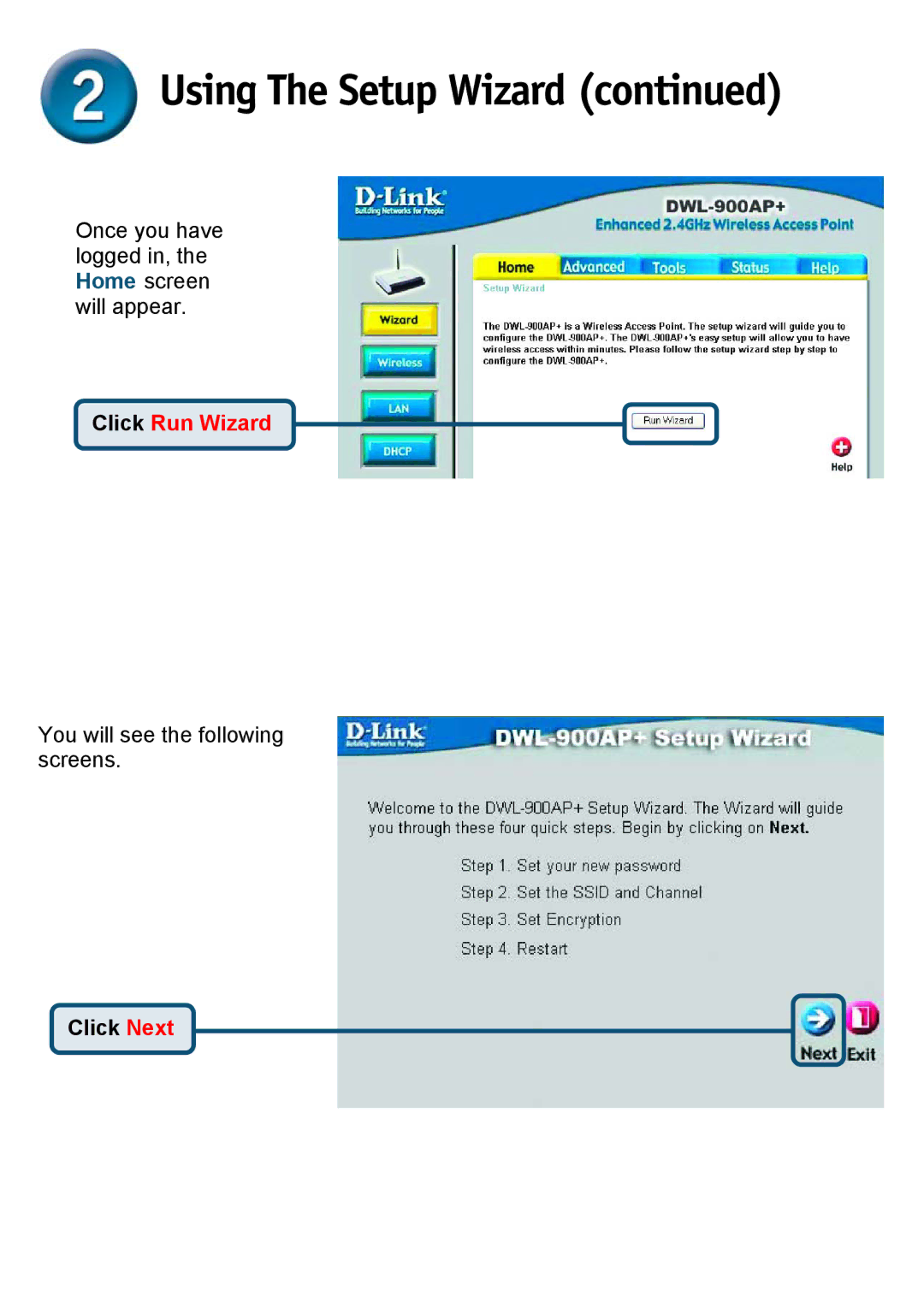 D-Link DWL-900AP specifications Using The Setup Wizard 