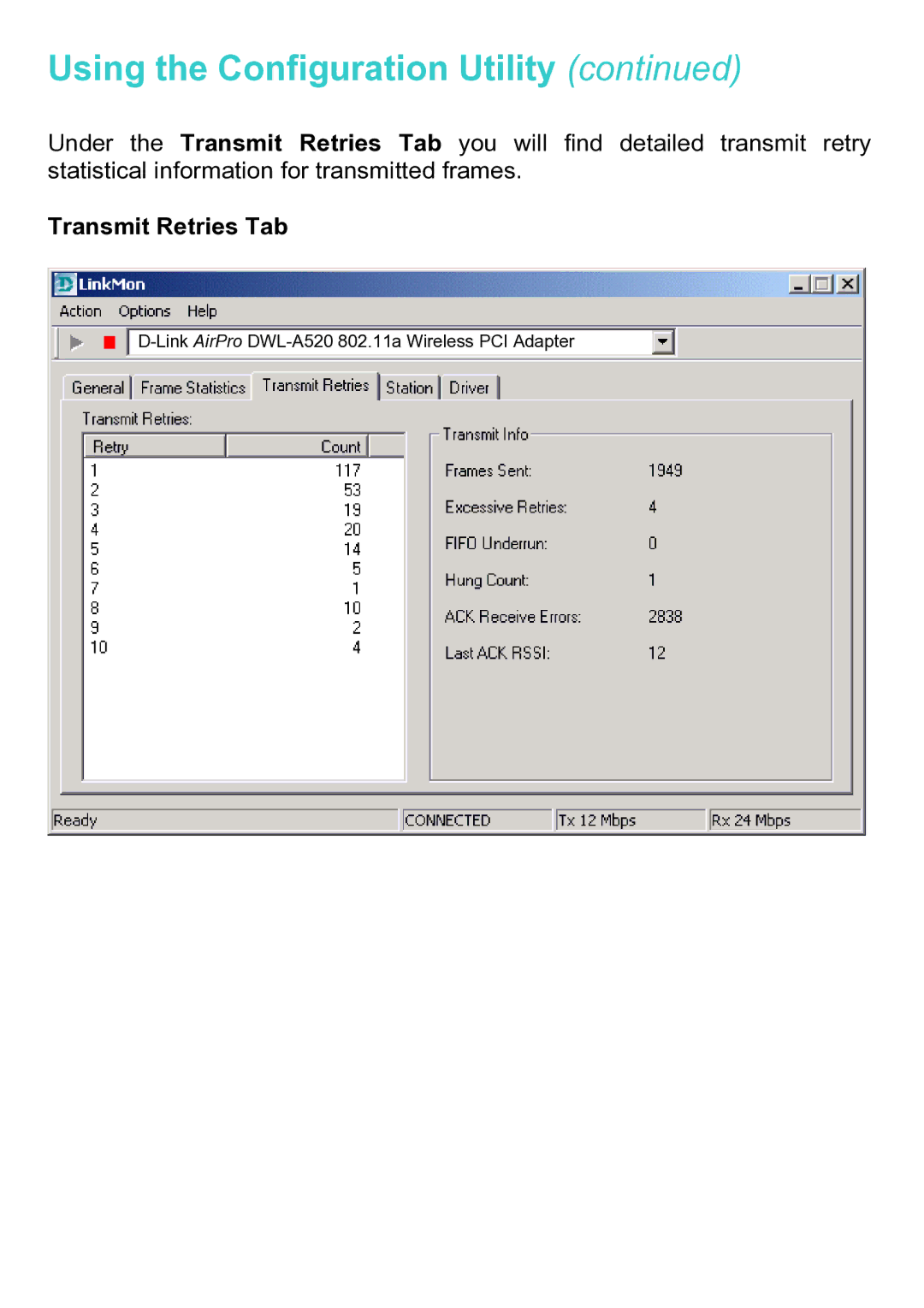 D-Link DWL-A520 manual Transmit Retries Tab 