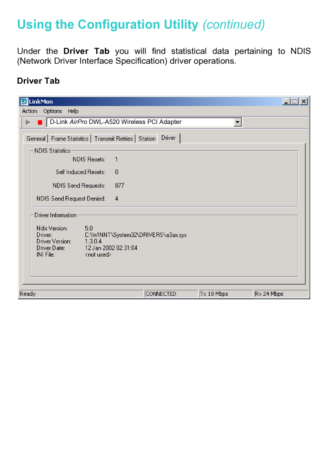 D-Link DWL-A520 manual Driver Tab 