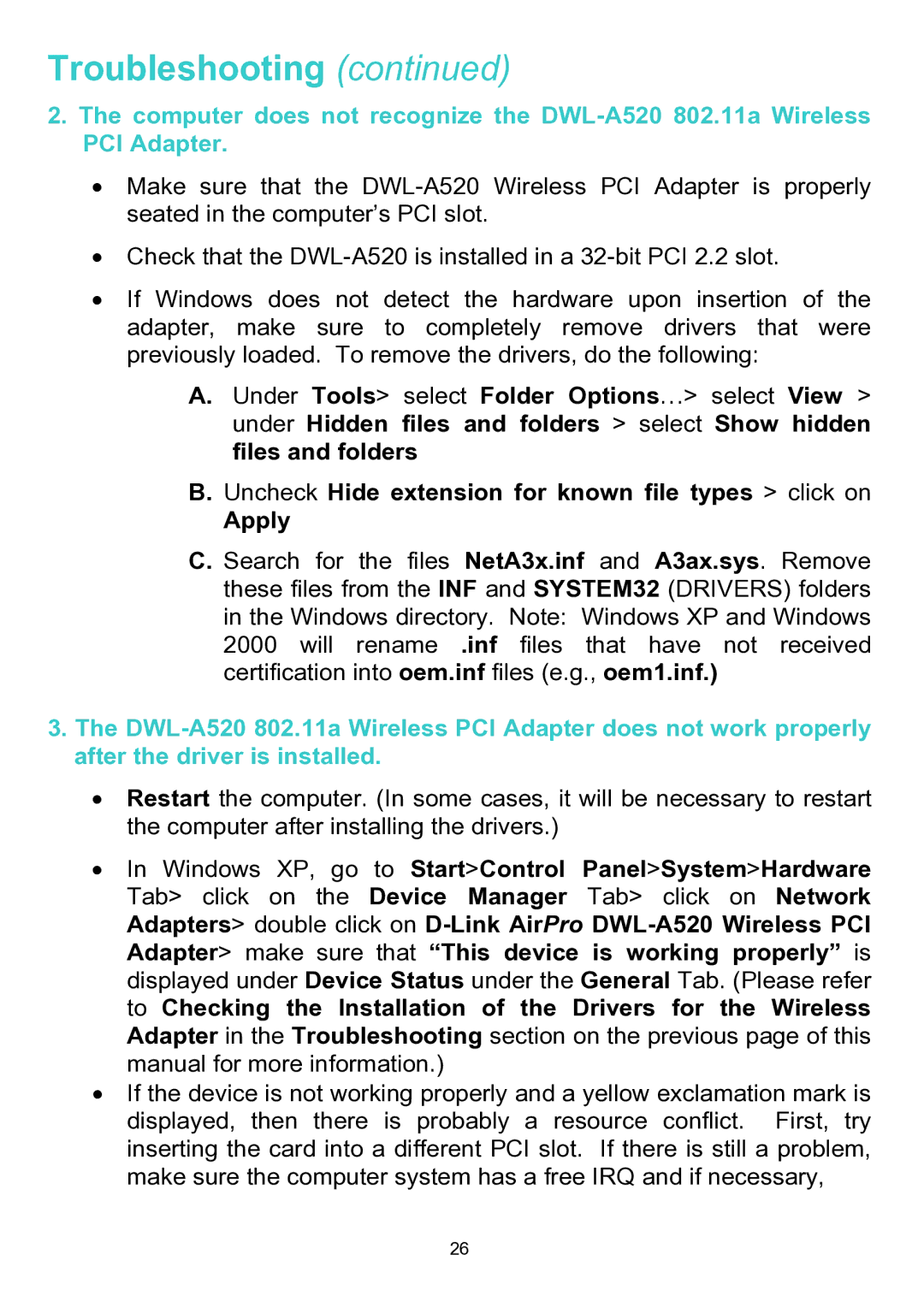 D-Link DWL-A520 manual Uncheck Hide extension for known file types click on Apply 