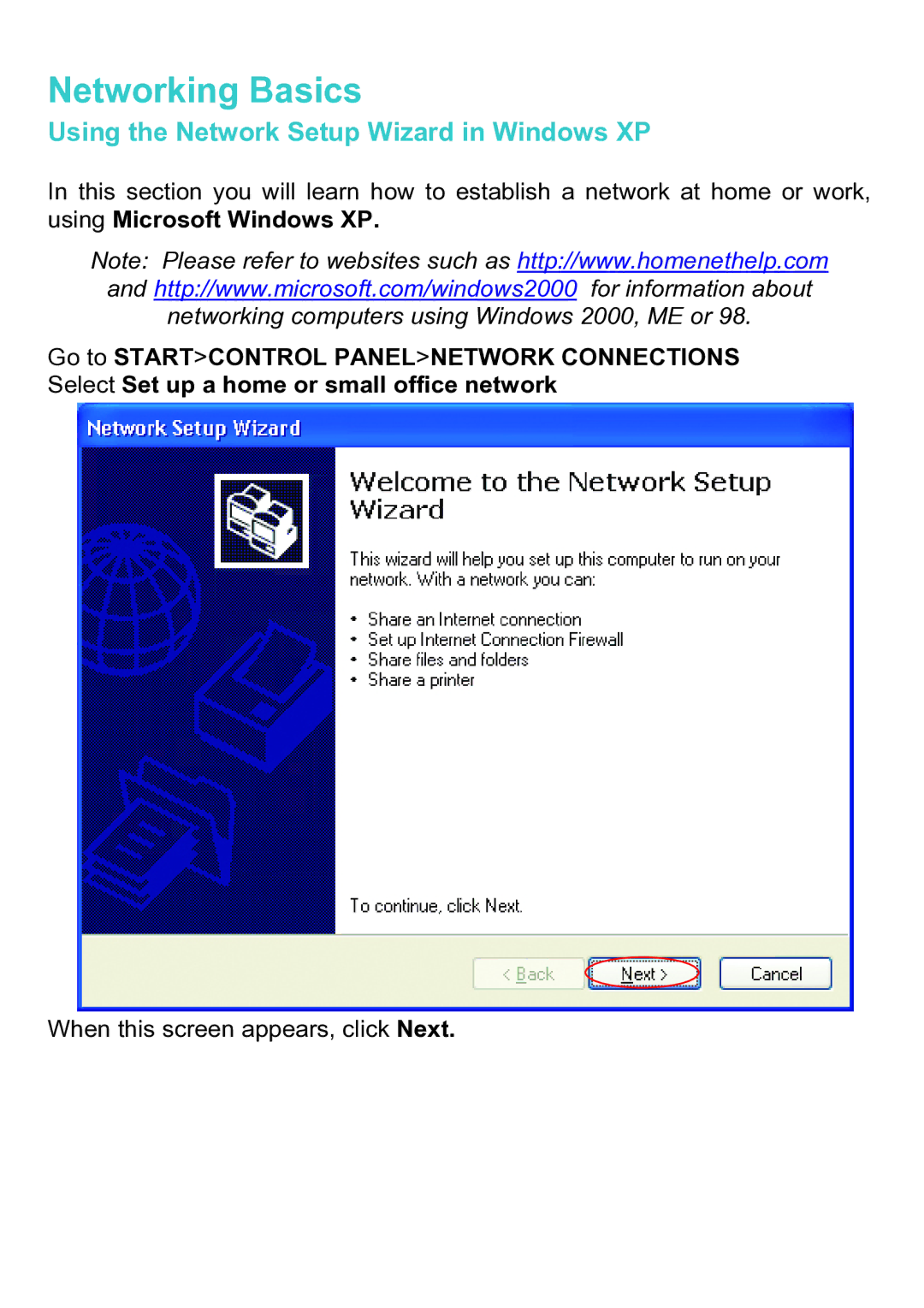 D-Link DWL-A520 manual Networking Basics, Using the Network Setup Wizard in Windows XP 