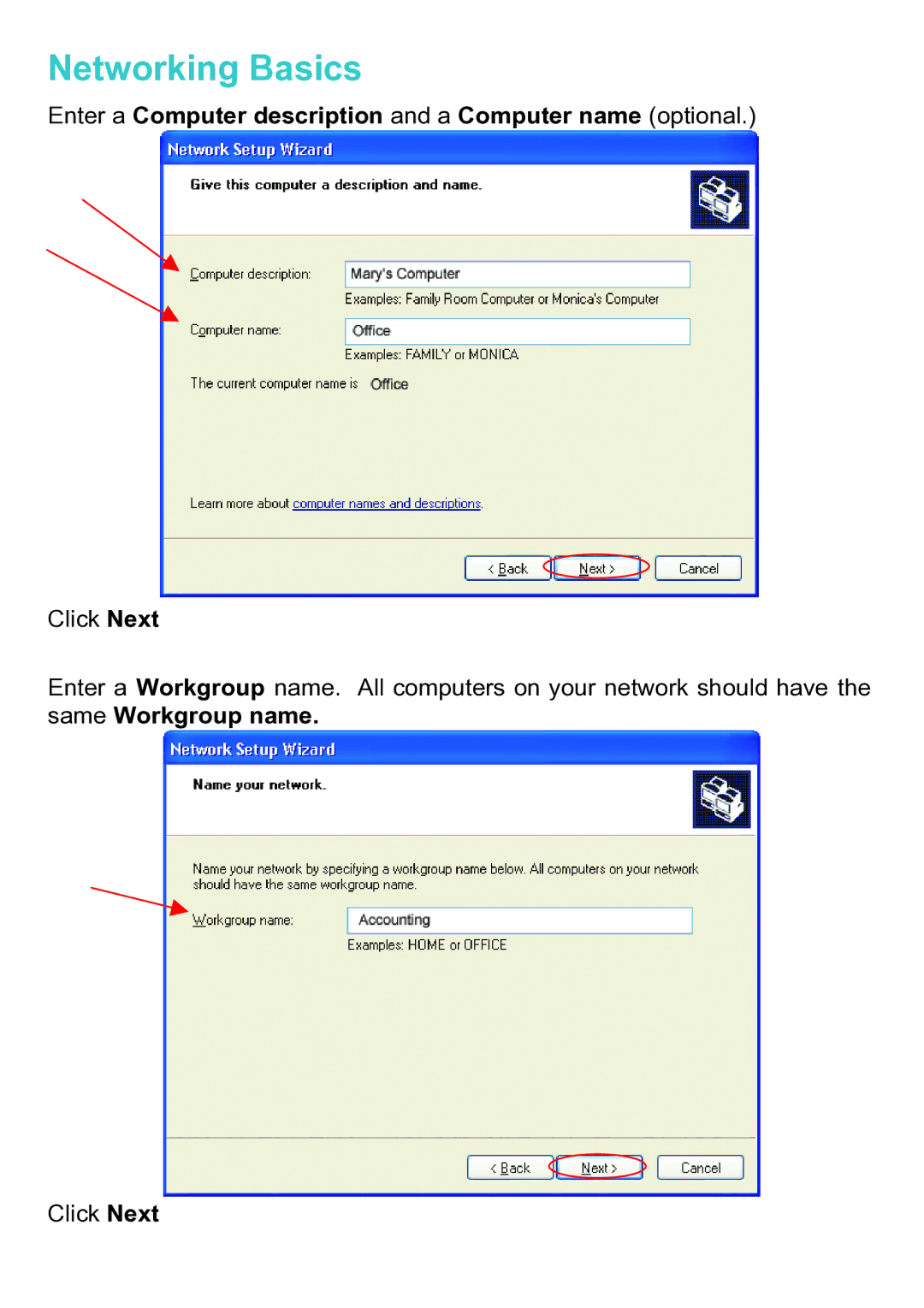 D-Link DWL-A520 manual Enter a Computer description and a Computer name optional 