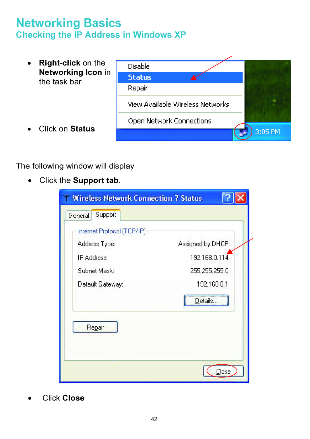 D-Link DWL-A520 manual Checking the IP Address in Windows XP, Right-click on the Networking Icon 