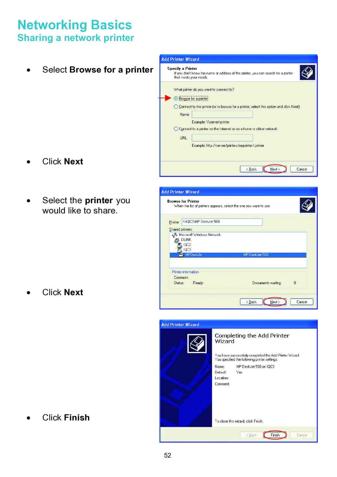 D-Link DWL-A520 manual Select Browse for a printer 