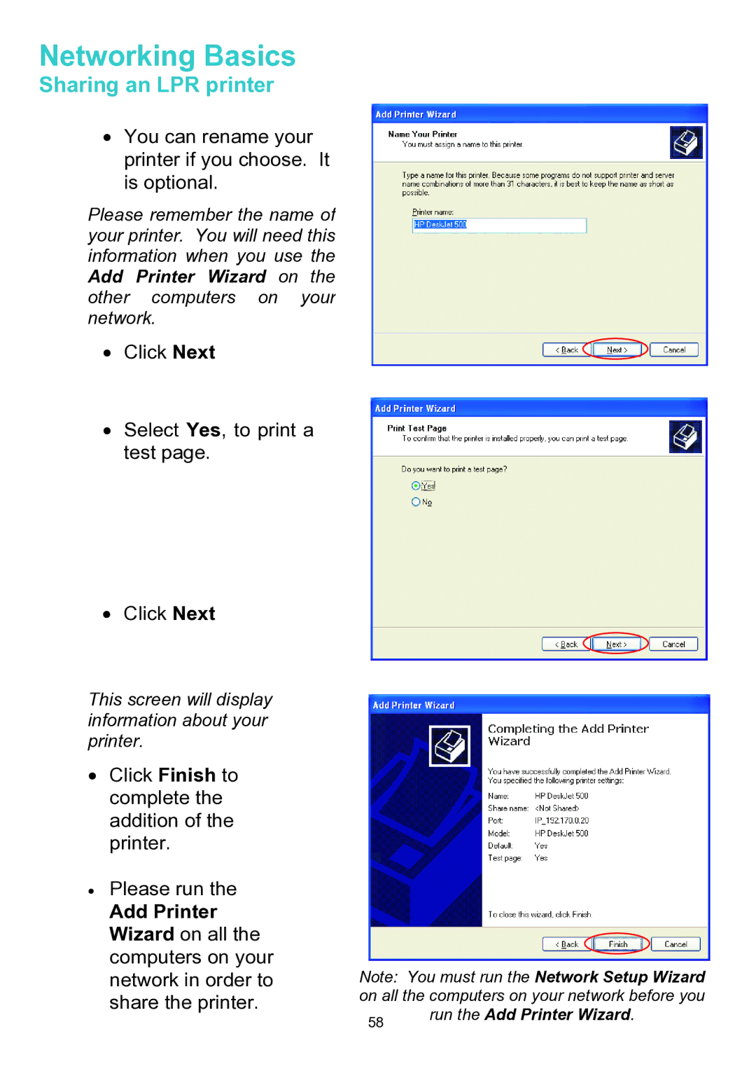 D-Link DWL-A520 manual Click Next Select Yes, to print a test 