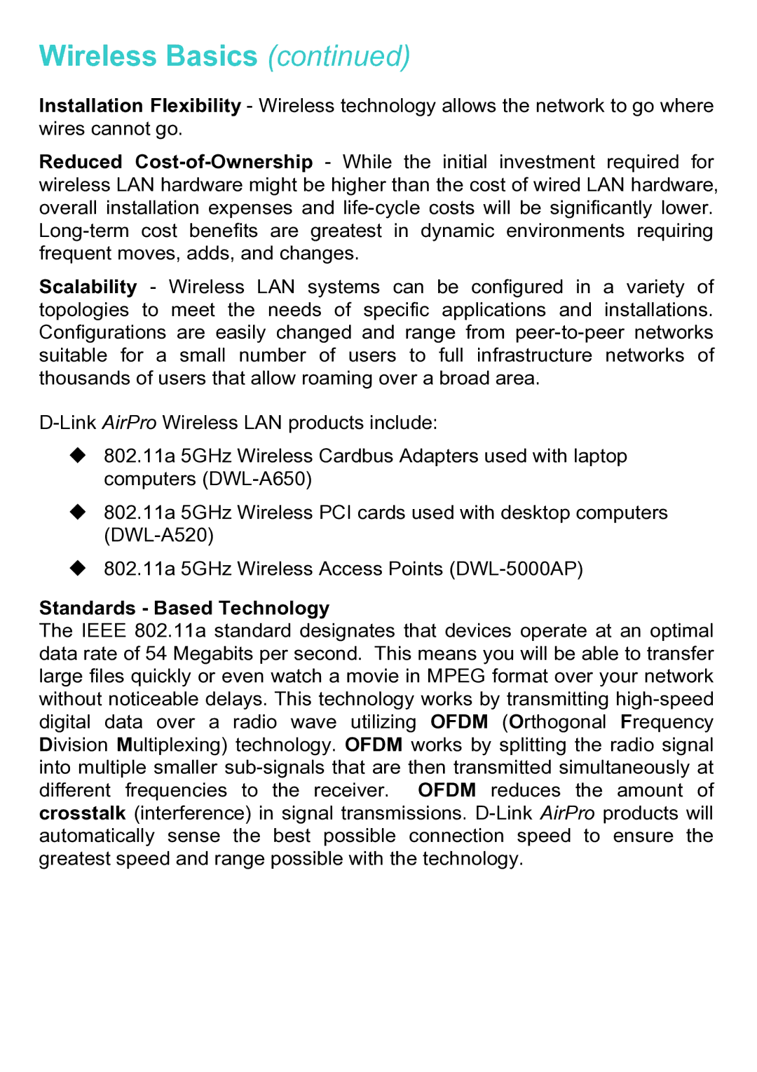 D-Link DWL-A520 manual Standards Based Technology 