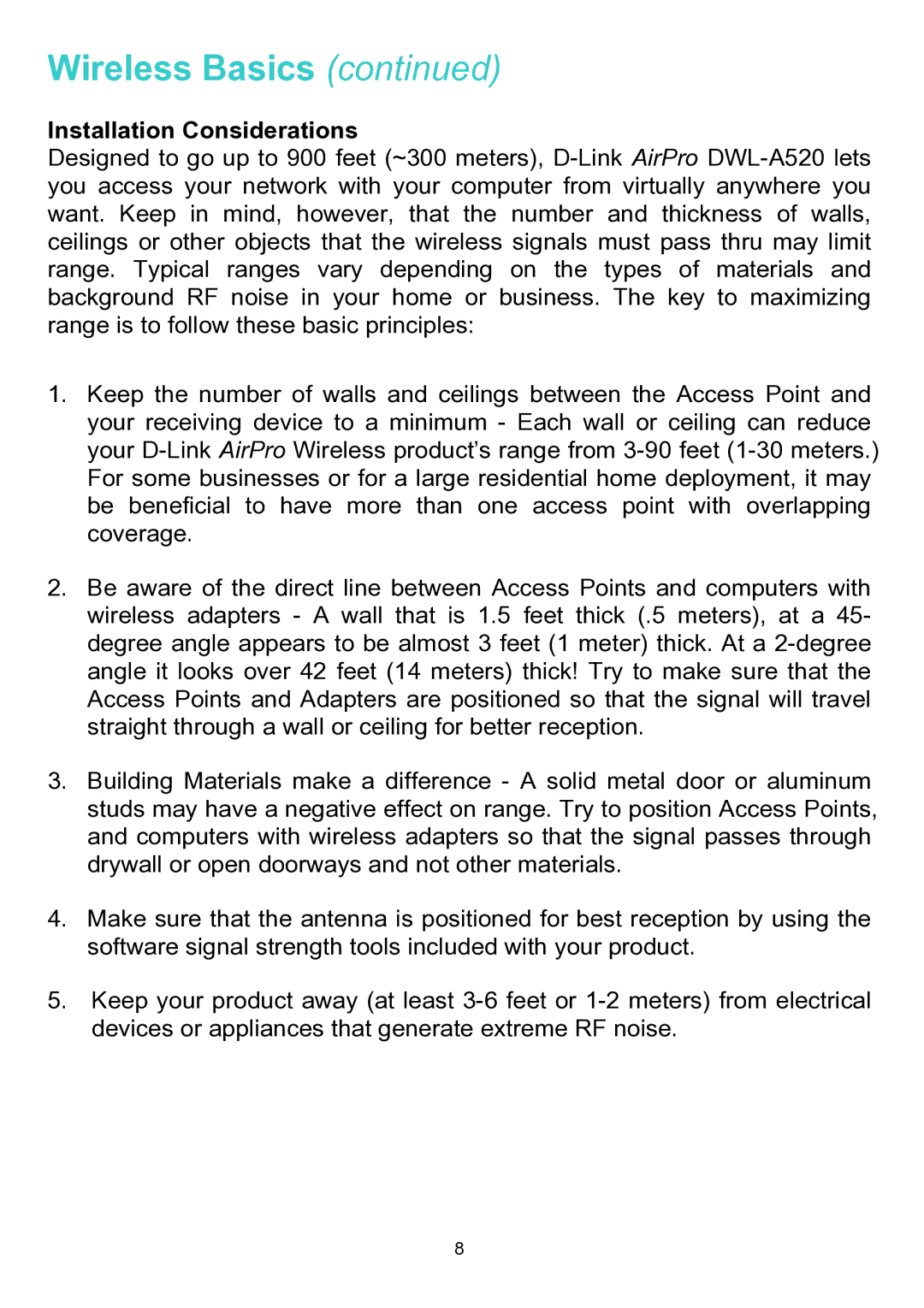 D-Link DWL-A520 manual Installation Considerations 