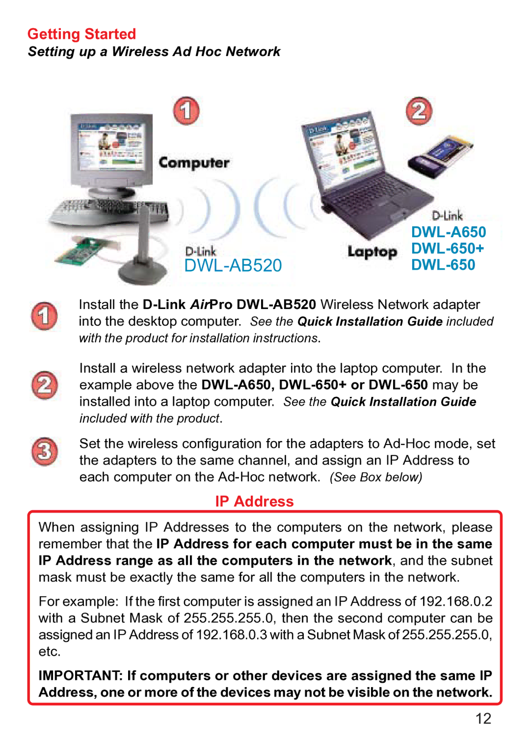 D-Link dwl-ab520 manual DWL-AB520, IP Address 