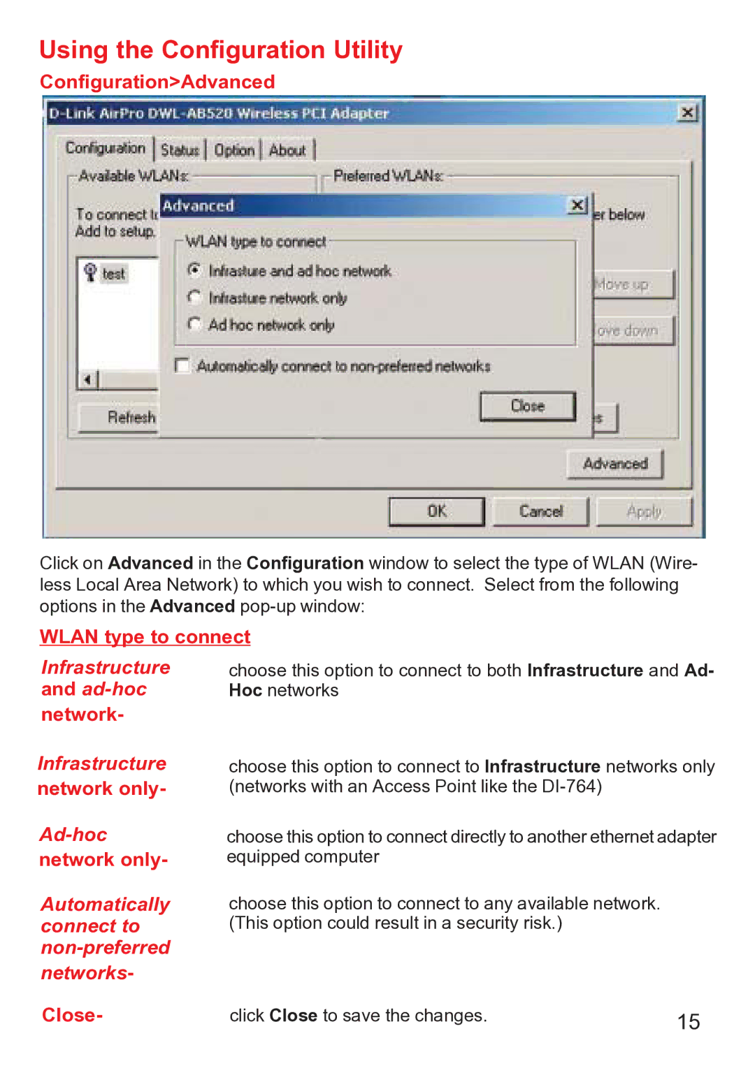 D-Link dwl-ab520 manual Infrastructure and ad-hoc 