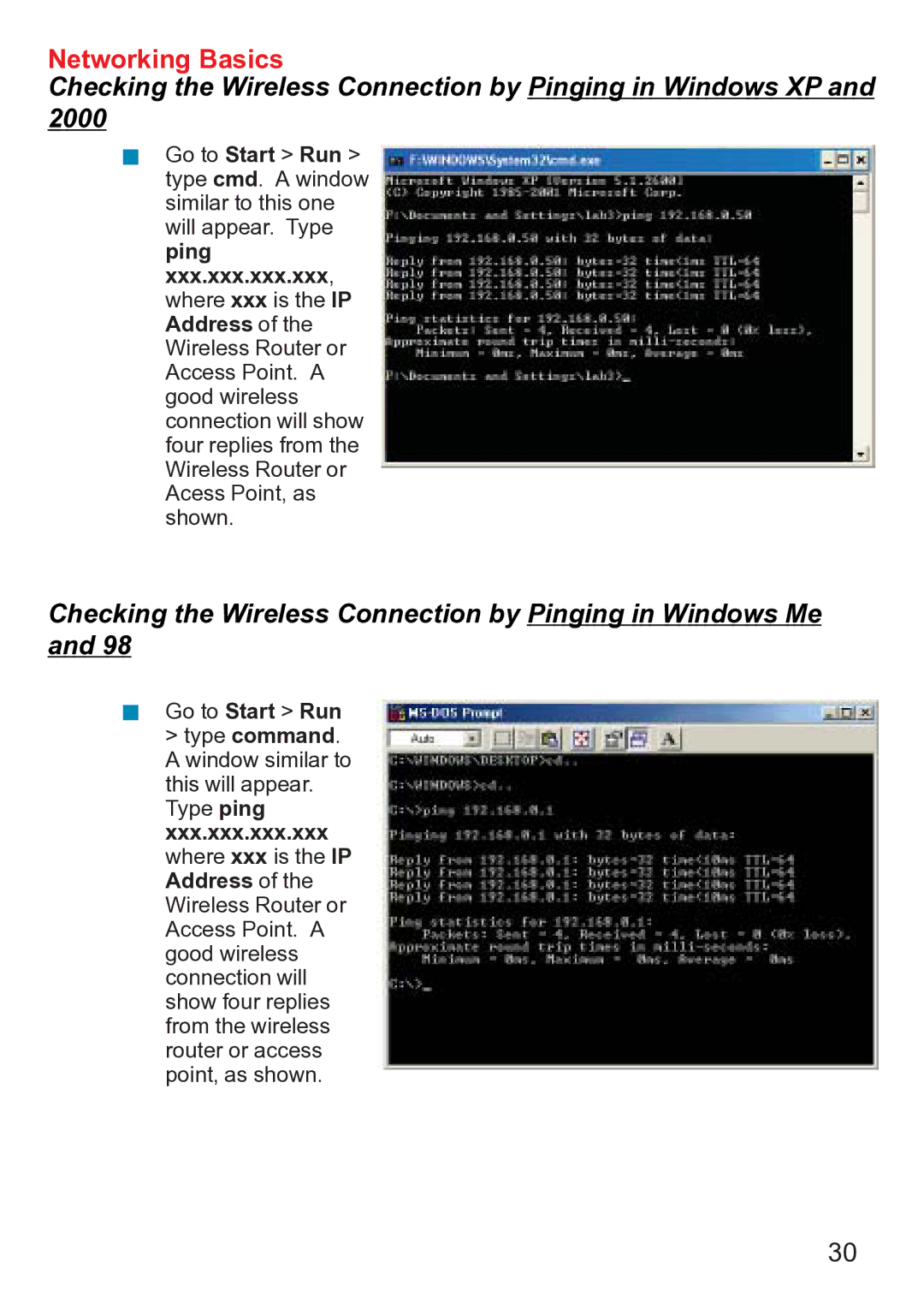 D-Link dwl-ab520 manual Checking the Wireless Connection by Pinging in Windows Me 