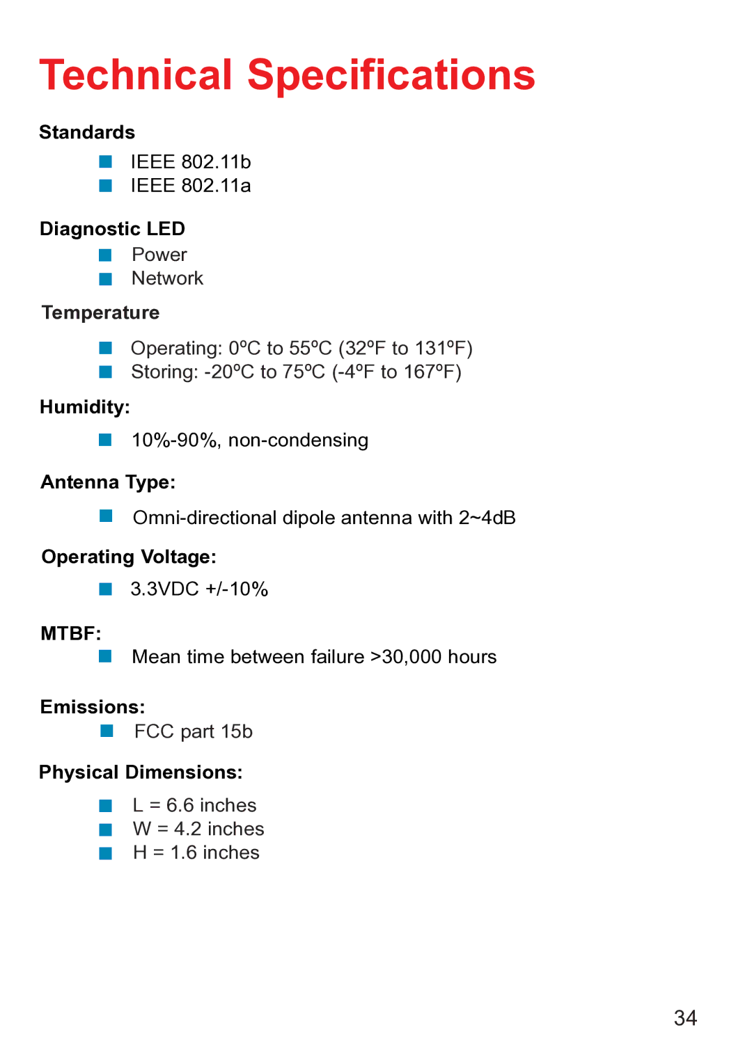 D-Link dwl-ab520 manual Technical Specifications, Temperature 