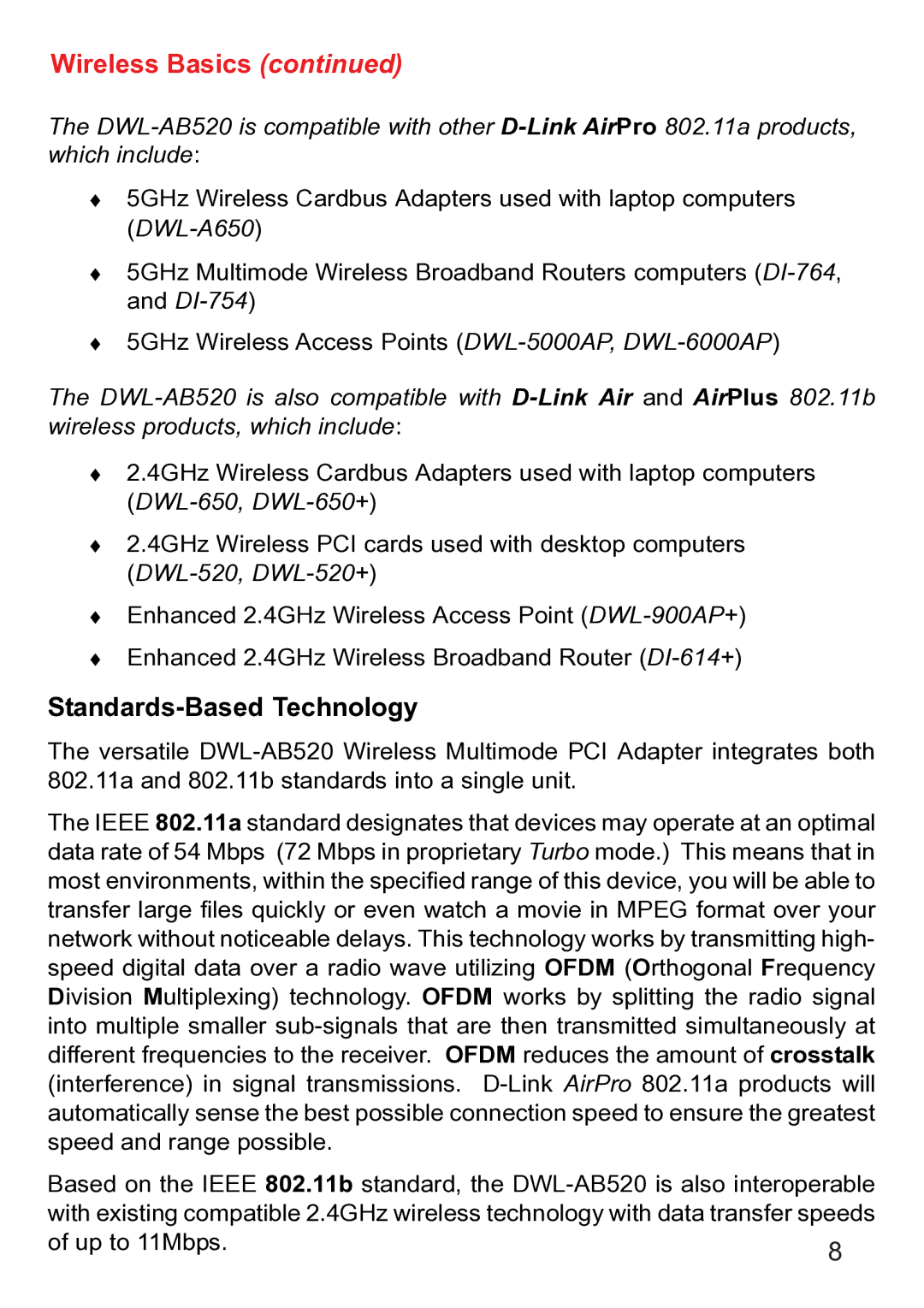 D-Link dwl-ab520 manual Standards-Based Technology 