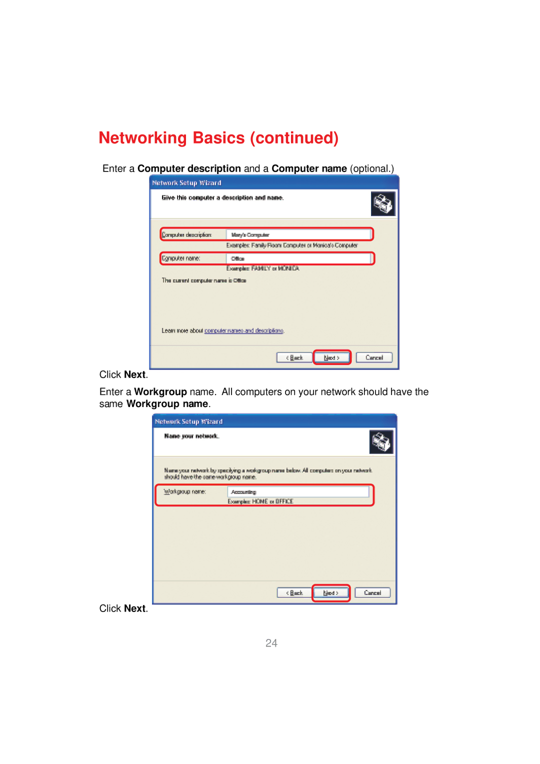 D-Link DWL-AG530 manual Enter a Computer description and a Computer name optional 